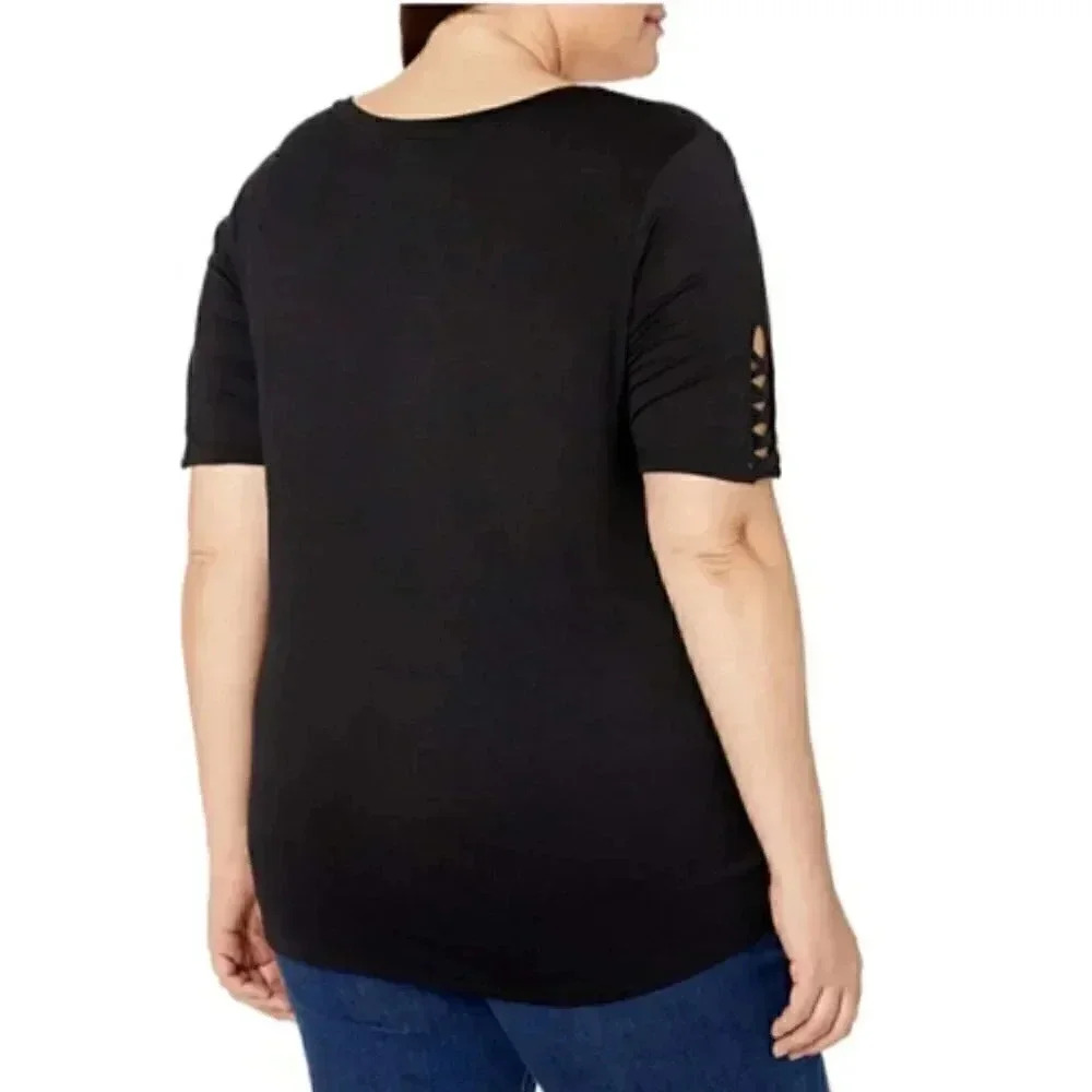 MARC NEW YORK Performance Plus Lace-Up Sleeve Soft Jersey T-shirt, Black NWT 1X - Picture 5 of 6